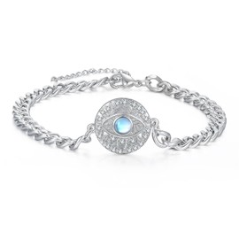 TUGHRA Moonstone Bracelet for Women, 925 Sterling Silver Adjustable Evil Eye Protection Bracelet, Moonstone JewelryGift for Wife, Friends, Anniversary, Birthday