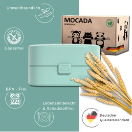 MOCADA® Bento Box für Kinder inkl. 216-teilige Sticker Set – BPA Frei – Auslaufsichere Lunchbox mit Besteck & Fächern – Nachhaltige schadstofffreie Brotdose für Kindergarten, Schule & unterwegs (Blau)
