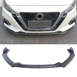 Fits 7th Nissan Altima 2019 2020 2021 2022 Front Bumper Lip Body Kit Spoiler 1 Set, Black with Carbon Fiber Pattern