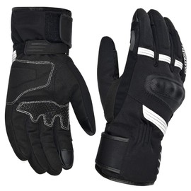 Harssidanzar KM058EU Men's Motorcycle Gloves, Long Winter Cold Weather Gloves, Touchscreen Riding Windproof Protective Motorcycle Gloves, White/Black, Size M