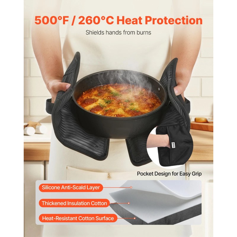 VEVOR Pot Holders Heat Resistant 500°F with Anti-Slip Silicone Strips