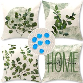 Cirzone Outdoor Pillow Covers Waterproof，18x18 Set of 4 Summer Green Leaf Print Outdoor Throw Pillows,Decorative Outdoor Cushion Covers for Funiture Patio Garden Home