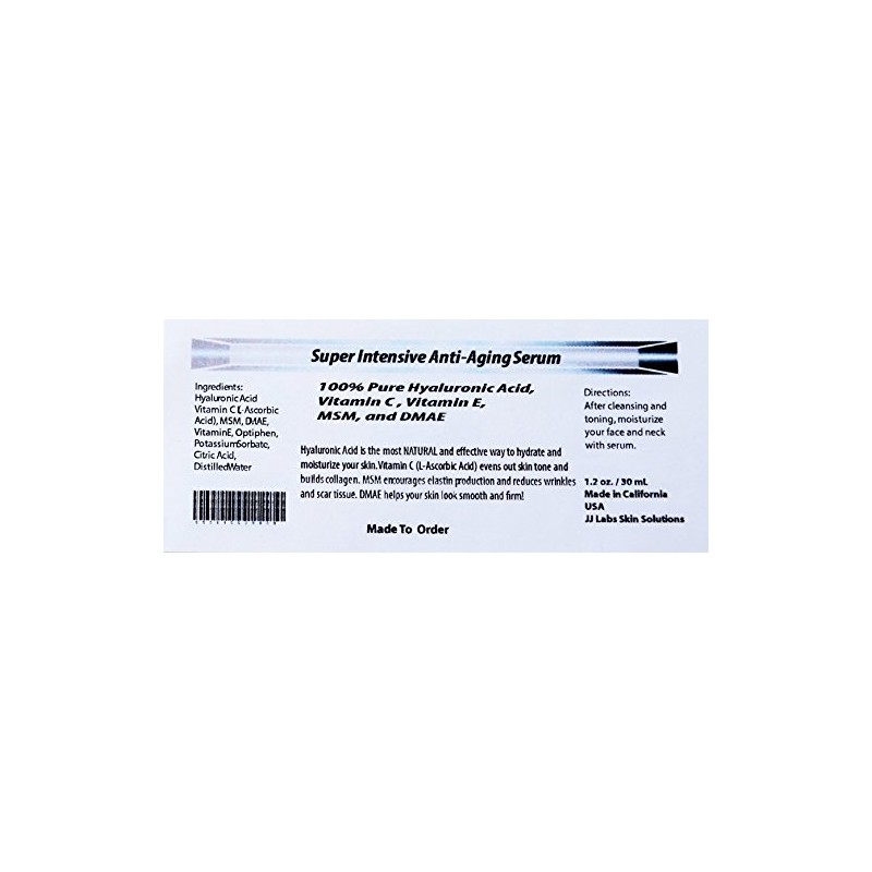 Super Intensive Anti-Aging Serum, 100% Pure Hyaluronic Acid, Vitamin C,