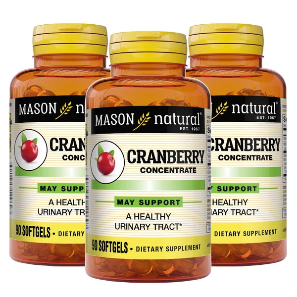 MASON NATURAL Cranberry 12:1 Concentrate with Vitamin C and E- Supports Antioxidant and Immune Health, Maintains a Healthy Urinary System, 90 Capsules (Pack of 3)