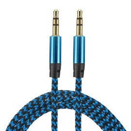 MECCANIXITY 2 Pack Aux Cable 3.5mm Male to Male Nylon Braided 3Ft 3 Pole Hi-Fi Stereo Sound Auxiliary Cord Blue for Earphones, Smart Phones, Home/Car Stereos, Speakers, Computers
