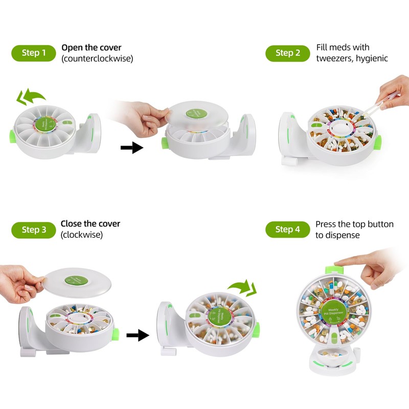 JULOS Daily Pill Dispenser with One-Press Button for Seniors &