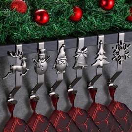 HelaJoy Christmas Stocking Holders for Mantle Set of 6,Christmas Stocking Hangers for Mantel Set of 6, Christmas Stocking Hooks for Mantle Stocking Holders, Black Stocking Holders for Mantle Black