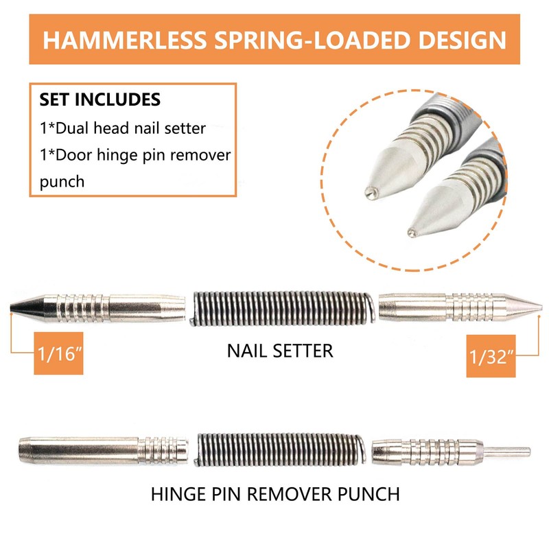 WHLLING 2-Piece Dual Head Nail Setter and Hinge Pin Punch
