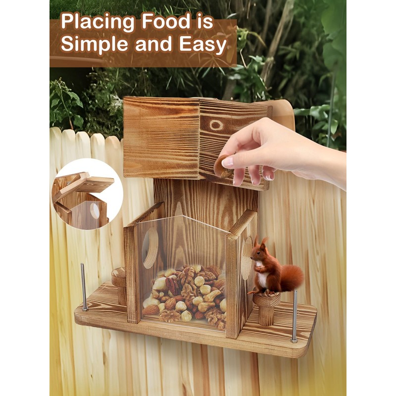 Squirrel Feeder for Outside, Durable Wooden Squirrel Feeder Platform, Funny