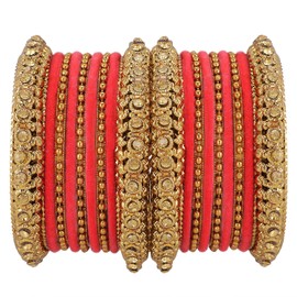 Efulgenz Indian Oxidized Gold Tone Bangle Bracelet Set for Women Velvet Bangle Set Boho Crystal Studded Bangles Wedding Fashion Statement Jewelry for Women