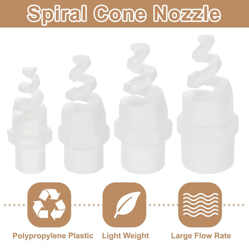 sourcing map 6Pcs Spiral Cone Nozzles, 3/4" Male PP Plastic
