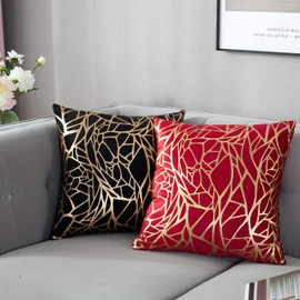 TAOSON Pack of 2,Irregular Abstract Lines Geometric Bronzing Printed Cozy Soft Throw Pillow Cases Cushion Covers Shells for Sofa Couch Bed Home Decoration 18 x 18 Inches, White and Gold