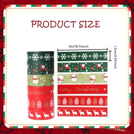 CGLRybO Washi Tape Set, 6 Rolls Christmas Style Paper Tape, Creative Paper Tape for Home Decor, DIY Supplies, Gift Wrapping, Scrapbooking, Craft Supplies