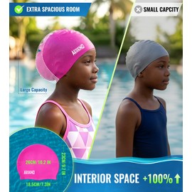 Kids Extra Large Swim Cap for Long Hair, Swimming Caps for Boys Girls Youth, Big Swim Hat for Long Thick Curly Hair & Dreadlocks Braids Weaves Afro Hairstyle (Purple&Rose, Extra Large)