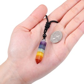 JOVIVI 7 Chakra Stone Necklace Women Men Healing Crystal Hexagonal Pendant Necklace Natural Spiritual Gifts with Adjustable Braided Rope Cord Protection Amulet Jewellery