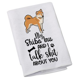 LEVLO Shiba Inu Lovers Gift My Shiba Inu and I Talk About You Kitchen Towel Dog Owner Dish Towel(My Shiba Inu)