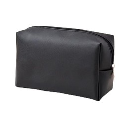 Elegant Pure Color PU Leather Cosmetic Pouch – Travel Makeup Bag with Zipper Closure (Black)
