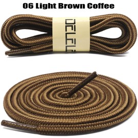 DELELE 2 Pair Round Boot Laces Outdoor Hiking Walking Shoelaces Light Brown Coffee Striped Shoe Lace Work Shoe Strings 31 inch