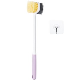Beomeen Foot Scrubber Toe Cleaning Brush, Shower Foot Scrubber with Long Handle, Double-Sided Silicone and Soft Bristle Brush for Skin Exfoliation, Seniors, Adults, Purple