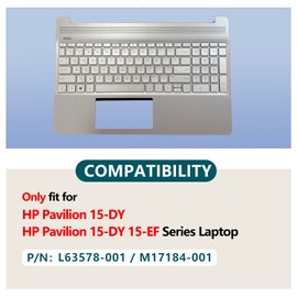D-KXCPELE Replacement Palmrest Upper Case Top Cover with Non-Backlit Keyboard for HP Pavilion15T-DY 15Z-EF 15-DY 15-EF 15S-EQ 15S-FQ 15S-FR Laptop Assembly Part M17184-001 L63578-001 Sliver