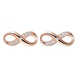 Fashion Ladies Girl Infinity Stud Earrings, 925 Sterling Silver Zircon Earrings, Elegant Jewelry, Christmas birthday present, Rose Gold