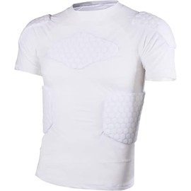 Jellybro Mens Padded Compression Shirt Womens White Protective Shirt for Rugby Hockey Football Skating Paintball Baseball(Large)