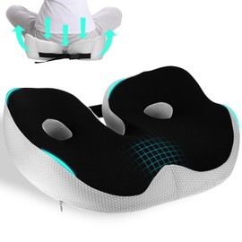 Orthopaedic Seat Cushion, Memory Foam Coccyx Cushion, Ergonomic Office Cushion, Adjustable Seat Cushion Width, Cushion to Relieve Hip and Coccyx Pain, for Office, Home, Car (Black)