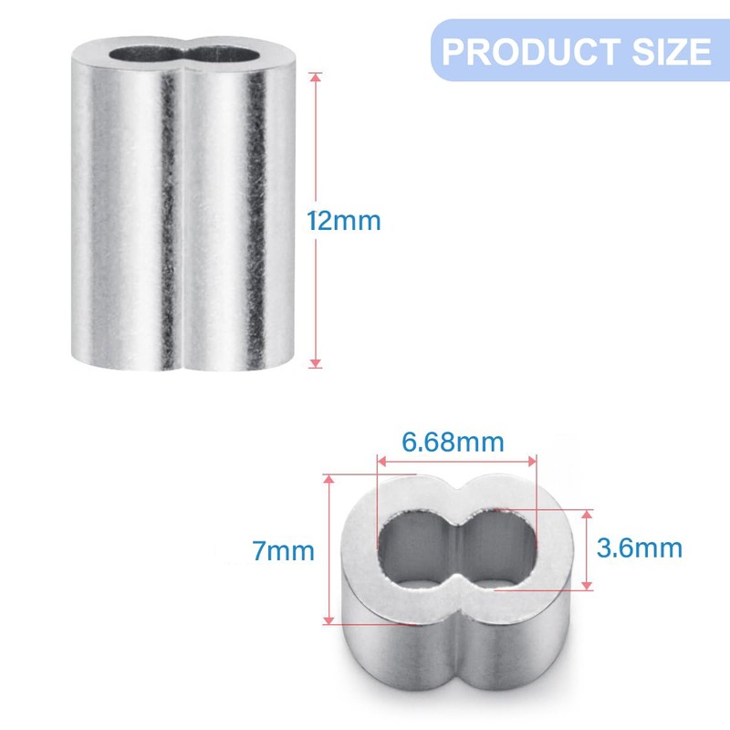 100pcs 1/8" (3mm) Aluminum Crimping Loop Sleeve, Cable Ferrule Wire