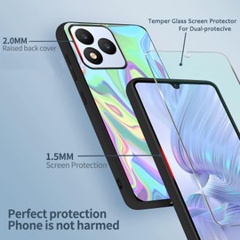 Tuxiwei for Vortex J24 Case With [1-Pack] VortexJ24 6.5" Tempered Glass Screen Protector, Camera Protect Flexible TPU Cover With Hand Lanyard, Floral Multi-colored Art Wavy Painting Printed Drop Proof