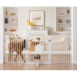 No Pawblems Freestanding Dog Gate with Cat Door for Indoor & Outdoor, White