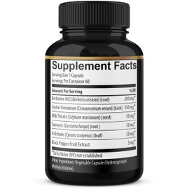 (3 Packs) Berberine Supplement Plus Ceylon Cinnamon, Milk Thistle, Turmeric, Artichoke Leaf, Black Peppe - 6 Month Supply - 180 Capsules Total