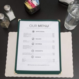 (Pack of 50) Single Menu Covers Laminate Plastic One Page Restaurant Menu Covers Green Double Stitched with Gold Decorative Corners Commercial Quality Size 8-1/2 x 11