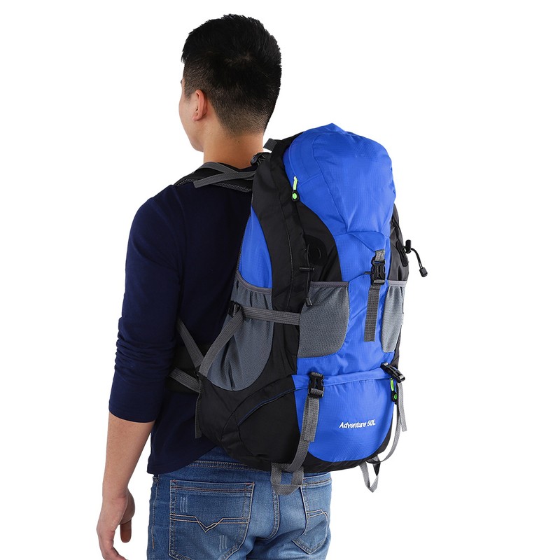 50L Waterproof Bag Camping Climbing Outdoor Travel Hiking Backpack Blue