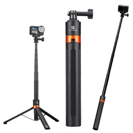 K&F CONCEPT Selfie Stick with Tripod, 4.6 ft (1.42 m), Extension Pole, Compatible with Action Cameras, Tripod Stand, Lightweight, Telescopic, Stable Shooting, Compatible with Vlog/Travel/Live