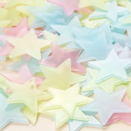 Niuhong Fluorescent Wall Stickers, 100 Pieces, Luminous Stars, Glow Dark, 3D Star Stickers, Decoration, Star Wall Sticker, Room Bedroom Ceiling Decals, Switch Sticker (Pink)