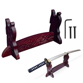 SaKeGa Sword Stand Axe stand Medieval Sword Wall Mount Samurai Sword Display Stand Katana Sword Holder for for Katana, Gladiator, Axe and Crusader Swords - 1-Tier, 17”x8”