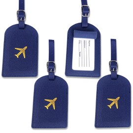 MFCGHXR Pack of 4 Luggage Tags with Address Tag, Leather Suitcase Tag for Entering Business People and Travel Luggage Identification, Navy Blue