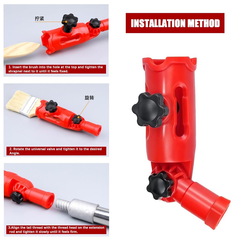 Multi-Angle Paint Brush Extender,Rotating Head Extension Pole Attachments For High