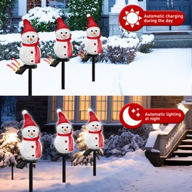 Upgraded Solar Christmas Snowman Lights Outdoor Decorations, 3-Pack Led Stake Lights Waterproof Walkway Landscape Lights for Christmas Decor Yard Path Garden Lawn Patio (All red)