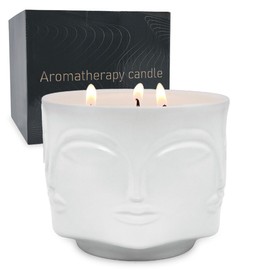 3 Wicks Vanilla Scented Candle for Home, Large 20oz Natural Soy Wax Stress Relief Aromatherapy Candle in Heavy White Ceramic Pot for Backyard Picnic Camping Gathering Table Decoration