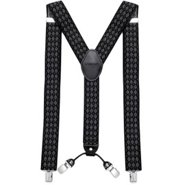 DonDon Men's Braces Wide 3.5 cm with 4 Braces Clips Extra Strong Y-Shape - Elastic and Adjustable Length, Diamond-black, grey, white