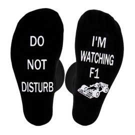 Funny Socks for Men, Novelty Socks DO NOT DISTURB I'M WATCHING F1 Formula 1 Socks Non-Slip Calf Socks with Grippers F1 Gifts Christmas Birthday Present for Men Who Have Everything Teenage Boys (F1)