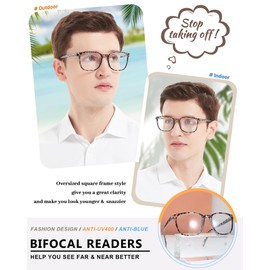 MARE AZZURO Large Bifocal Reading Glasses 3.5+ Men, Tortoise Light Blocking Readers 3.5, XL Reading Glasses 1.00 1.25 1.50 1.75 2.00 2.25 2.50 2.75 3.00 3.50