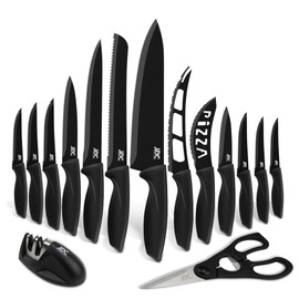 LDC Kitchen Black Knife Set - Stainless Steel, Dishwasher Safe Ergonomic Knives Set with Anti-Slip Handles - Ultra-Sharp Blades - Kitchen Essential Knives - 15 Piece Set