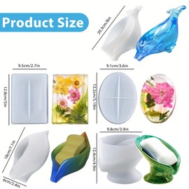 5 Pieces Self-Draining Soap Holder Silicone Resin Mold, DIY Soap Dish Epoxy Resin Casting Mold, Handmade Soap Tray Molds for Home Sink Bathroom Shower Kitchen Decor