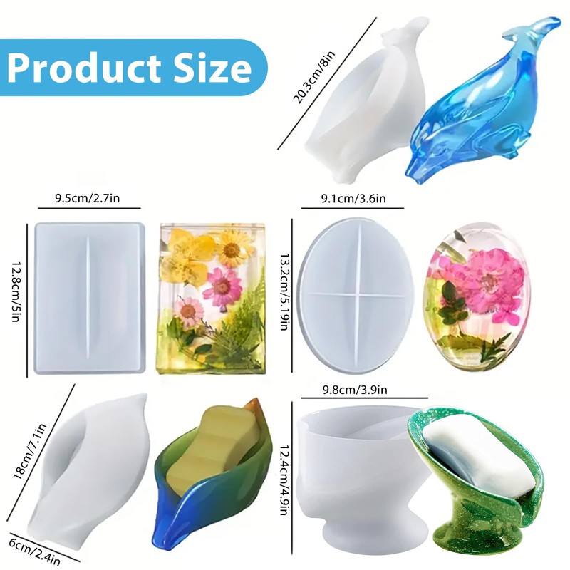 5 Pieces Self-Draining Soap Holder Silicone Resin Mold, DIY Soap