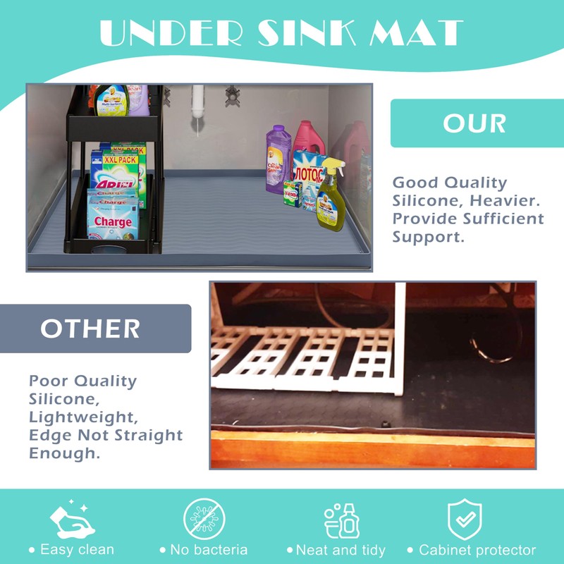 URMONA Waterproof Silicone Under Sink Mat 37'' x 22'' Shelf