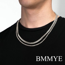 BMMYE 2 Pieces Silver Chain for Men, Cuban Link Chains Stainless Steel Figaro Chain and Rope Necklace, Silver and Gold Chains for Men, Stainless Steel, No Gemstone