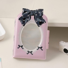 SZHTSWU 3 Inch Mini Photo Albums 40 Pockets, Kpop Photocard Holder Book Photocard Binder Bowknot Bow Tie Pattern Photo Card Holder with Chain Picture Album for Photo Cards Picture (Pink)