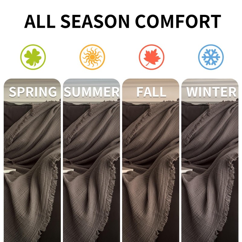 50x60 in Muslin Blanket for Adults, 6 Layer Gauze Blanket